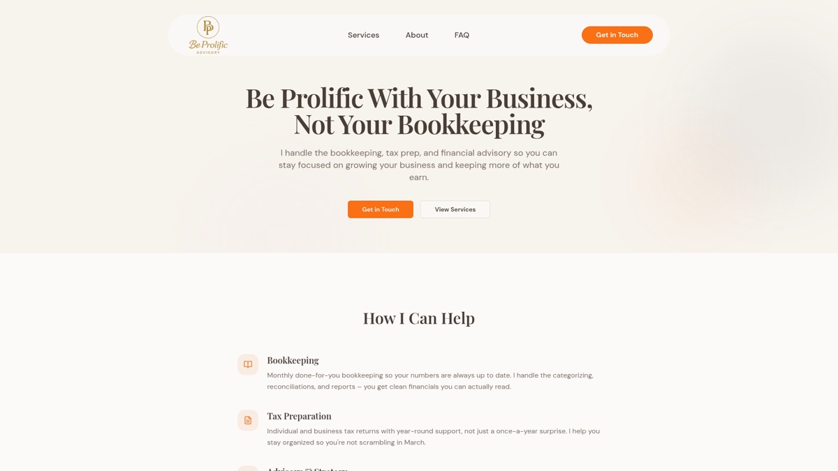 Prolific Advisory website